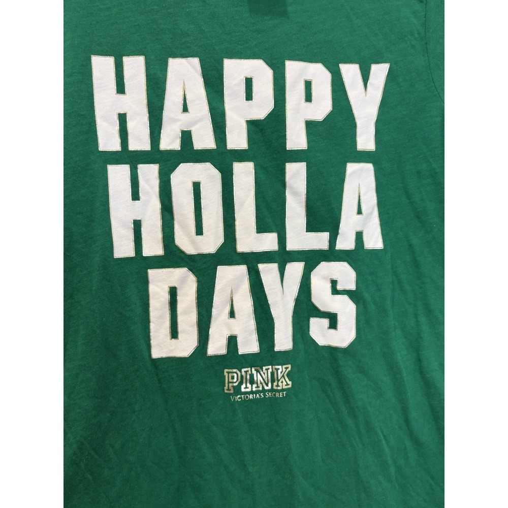 Pink Victoria's Secret Happy Holla Days green white long shirt round hem small
